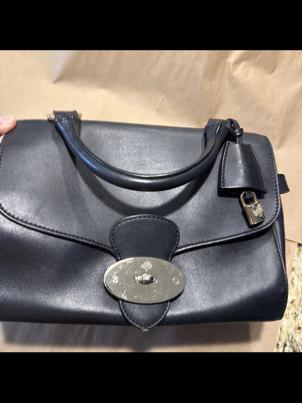 Mulberry Black Leather Satchel with Silver-Tone Lock